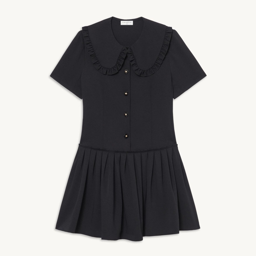 Sandro Black Ruffle Collar Dress